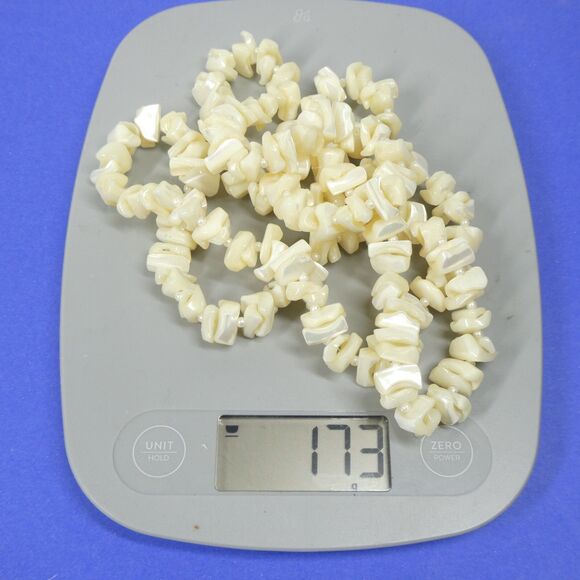 Mother of Pearl Shell Chip Necklace Large Chunky 38” Strand Natural MoP Vintage - Picture 5 of 5